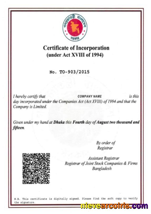 Bangladesh Incorporation Certification